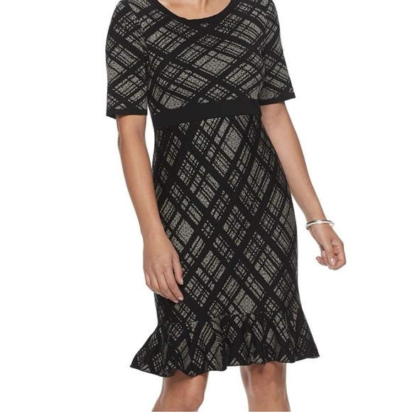 Nina Leonard Black and Tan Plaid Women's Knit Small Dress - Picture 8 of 8